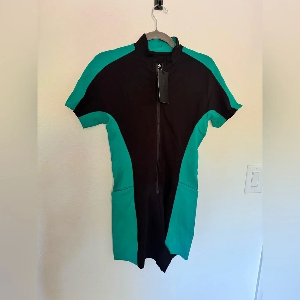 NEW Bad Birdie Caddy Romper Golf Athletic Colorblock Black Teal Size XS NWT